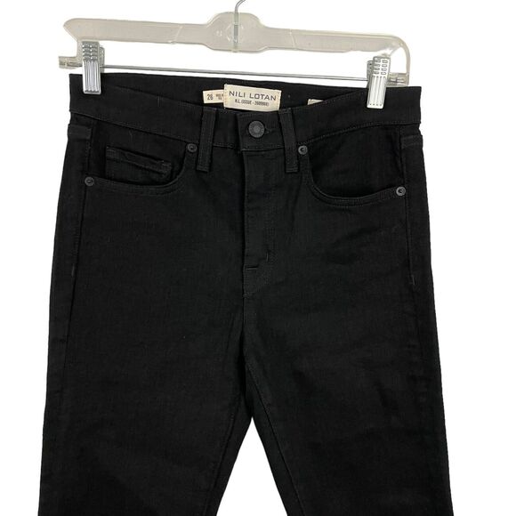 Nili Lotan Black Jean Sz 26 High Rise Skinny Frayed Raw Hem Ankle Crop 10758W377 - Picture 2 of 4
